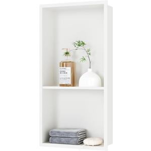 Neodrain White Shower Niche Insert Tile Ready, Stainless Steel Wall Niche 25.1"X13.1"(Inner Size 24"X12"), Two-Tier Bathroom recessed Shower Cabinet, NO Tile Needed for Shower wall, 24X12In