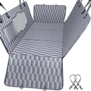 Chumajor Back Seat Extender for Dogs-Supports 400lb,Waterproof Dog Car Seat Cover Hard Bottom-Detachable,600D Heavy Duty Scratch Proof Nonslip Soft, Dog Hammock for Car, SUVs-Grey