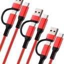 2-in-1 USB C to USB C 60W Fast Charging Cable USB to USB C3Pack 9.8FT  Braided Type C Charger Cord for iPhone 15 16 Pro Max, for Samsung Galaxy S24 S23,Tablets, laptops and More Red