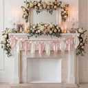 VitalCozy 1 PCS White Pink Bow Garland Banner, Satin Ribbon Hanging Party Bow Garland Decoration for Birthday Baby Shower Wedding Party Supplies