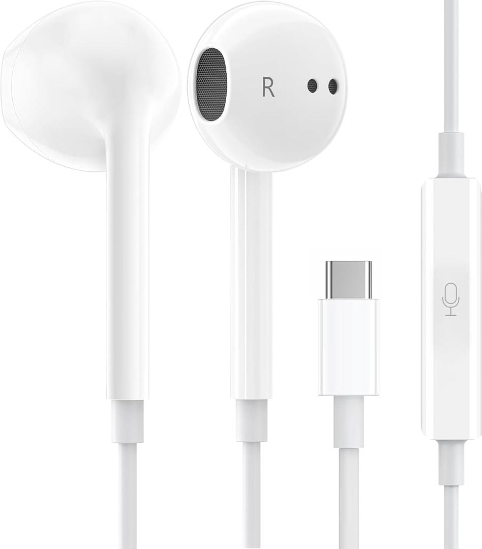 1Pack Wired Earphones with USB-C Connector for iPhone Headphones in-Ear Earbuds,Built-in Microphone and Volume Control Headsets Compatible with iPhone 15/16 Plus/Pro/Max/Pad Pro/Air/Mini & More