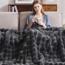 Anysay Heated Blanket Full Size with 1/2/4/6/8 Hours Auto-Off 10 Heat Level, 62'' * 84'' Cozy Faux Rabbit Fur Bubble Electric Blanket with Overheat Protection(Dark Grey)