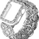Bling Band with Case Compatible with Apple Watch Band  for Women, Luxury Dressy Metal Strap with Diamond Rhinestone Bracelet Wristband for iWatch SE Series 7 6 5 4 3 2 1 (Silver), Size: 40mm Fit Small wrist 5.9-6.3inches