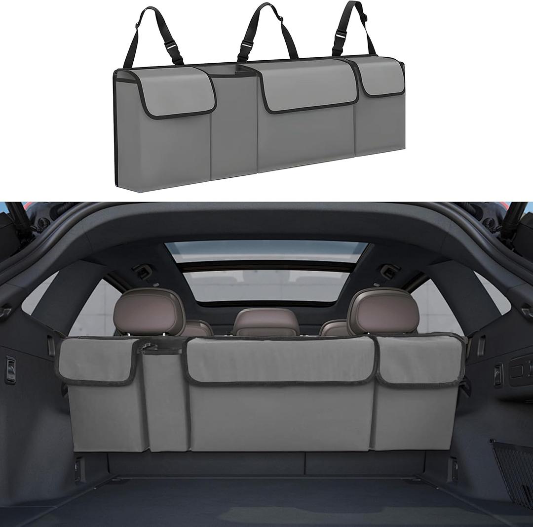 Car Trunk Organizer, Backseat Hanging Large Storage with Adjustable Straps,Waterproof PVC Collapsible Cargo Bag, Car Interior Accessories for Auto SUV MPV (Gray)