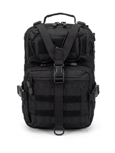 SMONT Black Tactical Sling Bag - MOLLE Compatible Daypack, Small Durable Backpack for Hiking, Commute, Work/EDC - Assault Range Bag Crossbody Chest Pack Single Shoulder Pack in Black