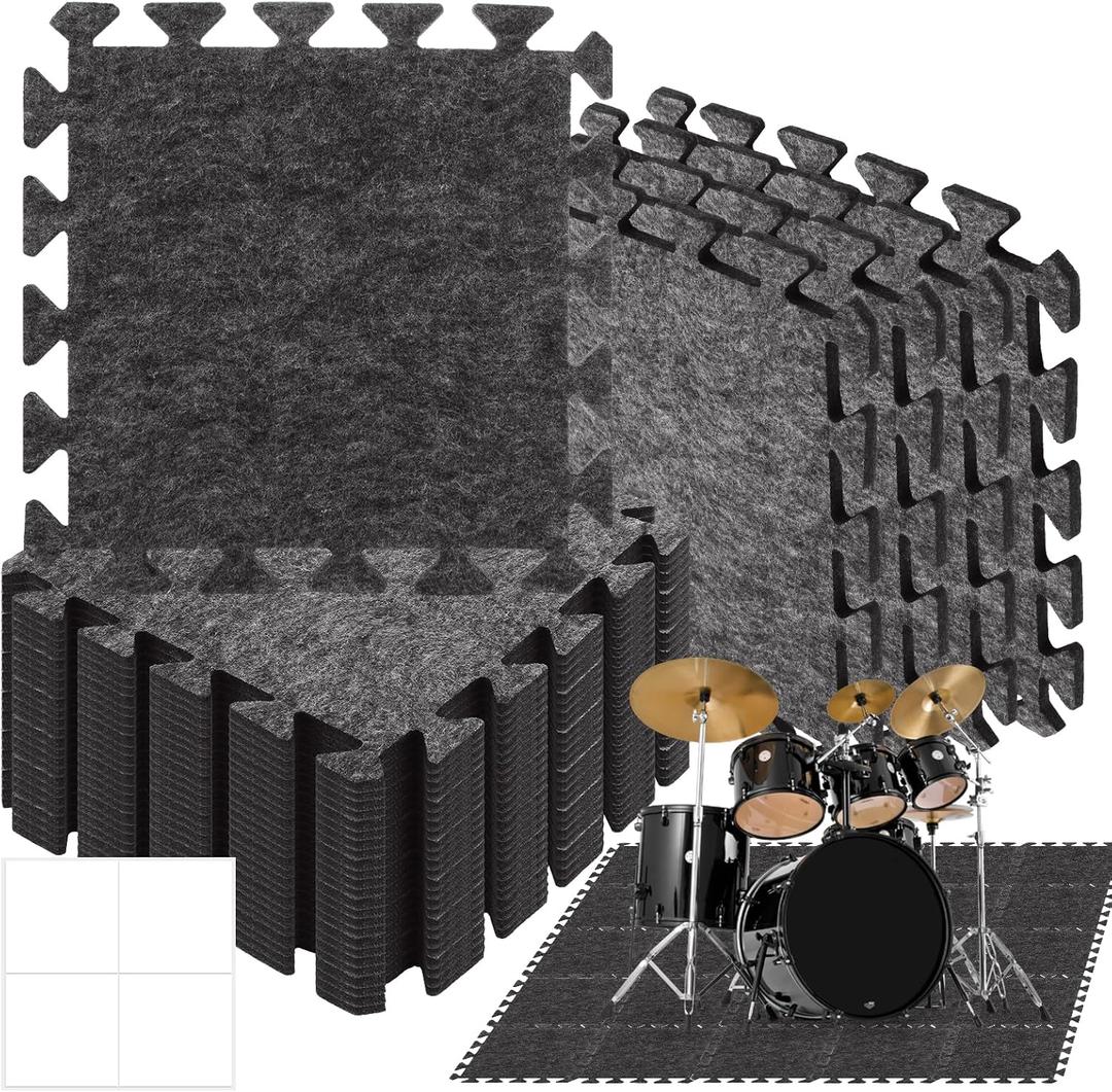 16 Pcs Sound Absorbing Interlocking Floor Mats, 11.8 x 11.8 x 0.4 inches High Density Piano Carpet Drum Rug, Non-Slip Anti Vibration Soundproof Pads Acoustic Blankets for Music Studio
