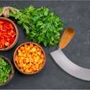 HIC Kitchen Mezzaluna Rocking Chopper And Mincing Knife With Double Handles, Stainless Steel, Rubberwood, For Herbs Vegetables Nuts And More