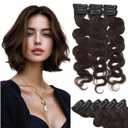 Rich Choices Short Clip In Hair Extensions Real Human Hair-Wave/Curly 6 Pcs Single Clip Hairs Extensions For Women-Mini Seamless Clips Hairpieces for Thin Hairs-10 Inch #2R Chocolate Brown