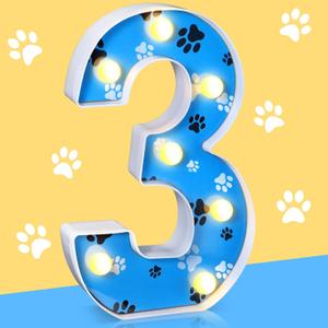 Havawish Blue Paw Dog Birthday Decoration Decorative LED Light up Number Sign for Boy Dog Paw Print Themed Party Supplies,8.58 x 5 Inches, (Number 3)