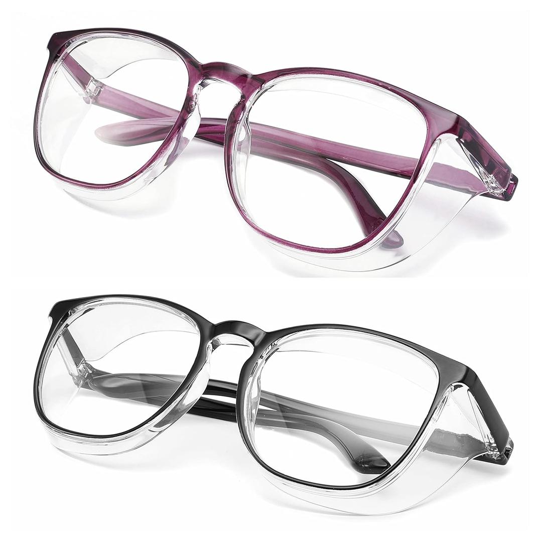 Alsenor Safety Glasses Anti Fog Goggles Protective Eyewear Blue Light Blocking Anti Dust UV Protection Glasses For Men Women (2 Pack (New Purple + Black)) (2 Pack (New Purple + Black))