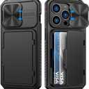 for iPhone 15 Pro Case Wallet with Card Holder (4-5 Cards) & Slide Camera Cover & Kickstand, Military Grade Drop Protection Rugged Shockproof Protective Case for iPhone 15 Pro 5G 6.1", Black