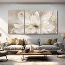 Kureful Large Pictures for Living Room Neutral Wall Art Artwork for Walls Canvas Art Gold Flowers Wall Decor for Girls Women Room Decor 24"x 36"x 3