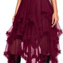 Kaei&Shi Long Tulle Skirt,High Waisted Asymmetrical Ruffle Skirts for Women,Renaissance Fairy Costume Concert Birthday Party