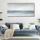 TRAIN2 ART Abstract Wall Art Painting Wall Decor Large Artwork Textured Blue and White Sea Background Canvas Wall Art for Living Room Bedroom Home Decor 24"x48"