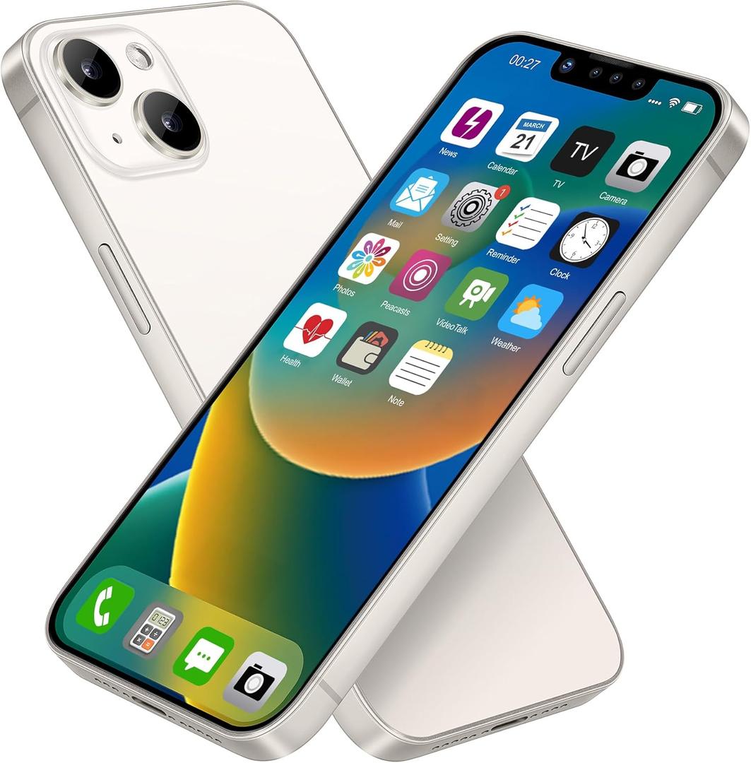 Dummy Fake Phone Model, Looks Like The Real Phone Compatible with Phone 14, for Cell Phone Store Display or Send a Toy Phone 14 for Kids (White Rainbow-Front)