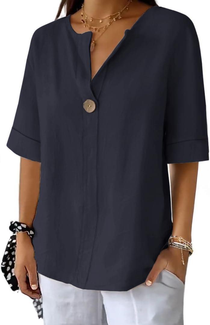Summer Shirts for Women 2026 Short Sleeves Blouses Dressy Casual Tunic Tops (S)