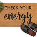 Check Your Energy Outdoor Welcome Mat 30x17 Inch, Funny Coir Doormat, Funny Door Mat w/Non Slip PVC Backing