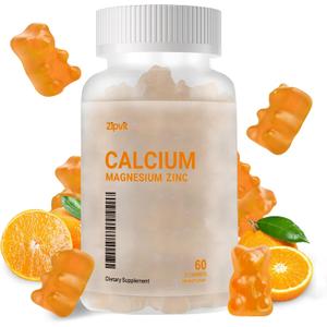 Calcium Magnesium Zinc Gummies with Vitamin D3 & K2 - High Potency Enhanced Absorption, 60 Orange Gummies Flavored, EXP: 11/2026