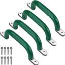 SELEWARE Set of 4 Safety Playground Handles, Metal Grab Bars with Finger Indentations for Kids Swing Set, Playset, Climbing Frame, Play House Handles, 400lbs Capacity, Green
