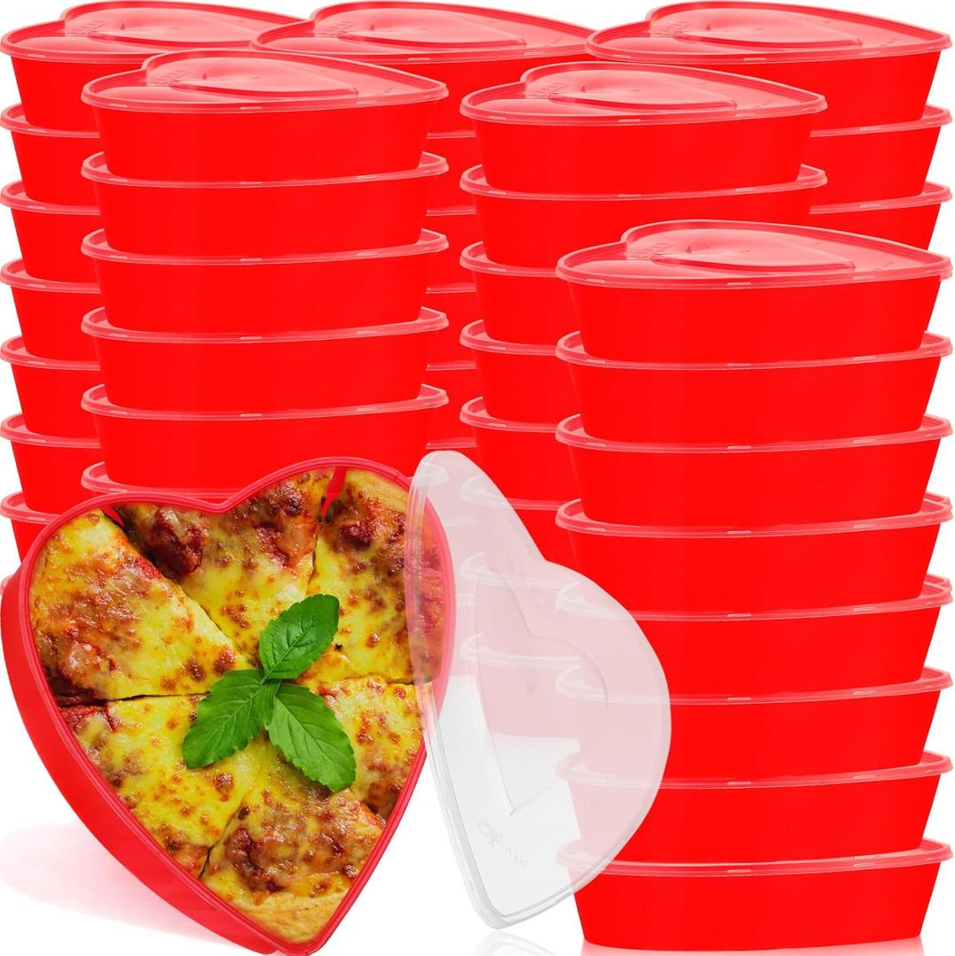 Hushee 48 Pcs Valentine's Day Heart Containers Plastic Food Storage Containers with Lids Heart Shaped Box Disposable Dessert Lunch Box for Valentines Restaurant Fruit Vegetable, 16.9 Oz/ 500 ml
