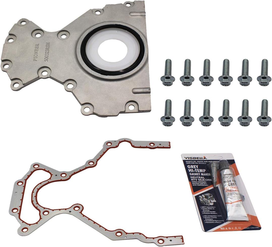 Crankshaft Rear Main Seal - with Housing Cover, Gasket, Bolt Kit Replacement for 4.8 5.3 6.0 6.2 GM-C 2020-97, Isuzu 2016-03, Saab 2009-05 635-518 12639250