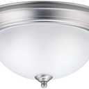 Kichler 8112NI Flush Mount Round Glass Ceiling Lighting, Brushed Nickel 2-Light (14" W x 6" H) 60 Watts, 13.25" Width