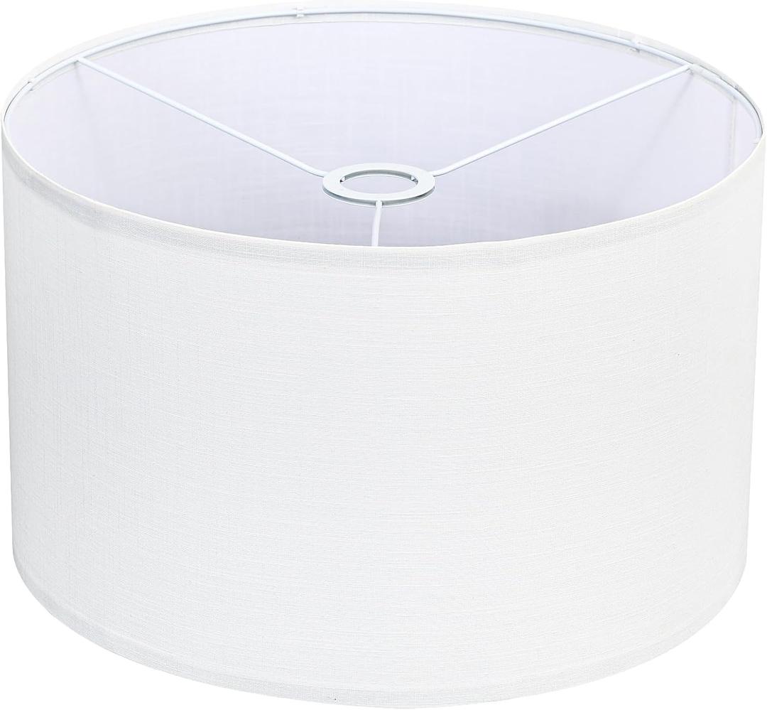 White Drum Lamp Shade 16" Top x 16" Bottom x 10" High, Large Linen Lampshades for Table Lamps & Floor Lamps, Cylindrical Lamp Shade Replacement with 3 Adapter Rings, Easy to Assemble