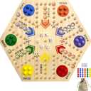 Wooden Board Game, Board Game Original Marble Game Double Sided Painted 2 to 6 Player Fast Track Wooden with 6 Colors 24 Marbles 6 Dice for Adults Kids Family (24 INCH)