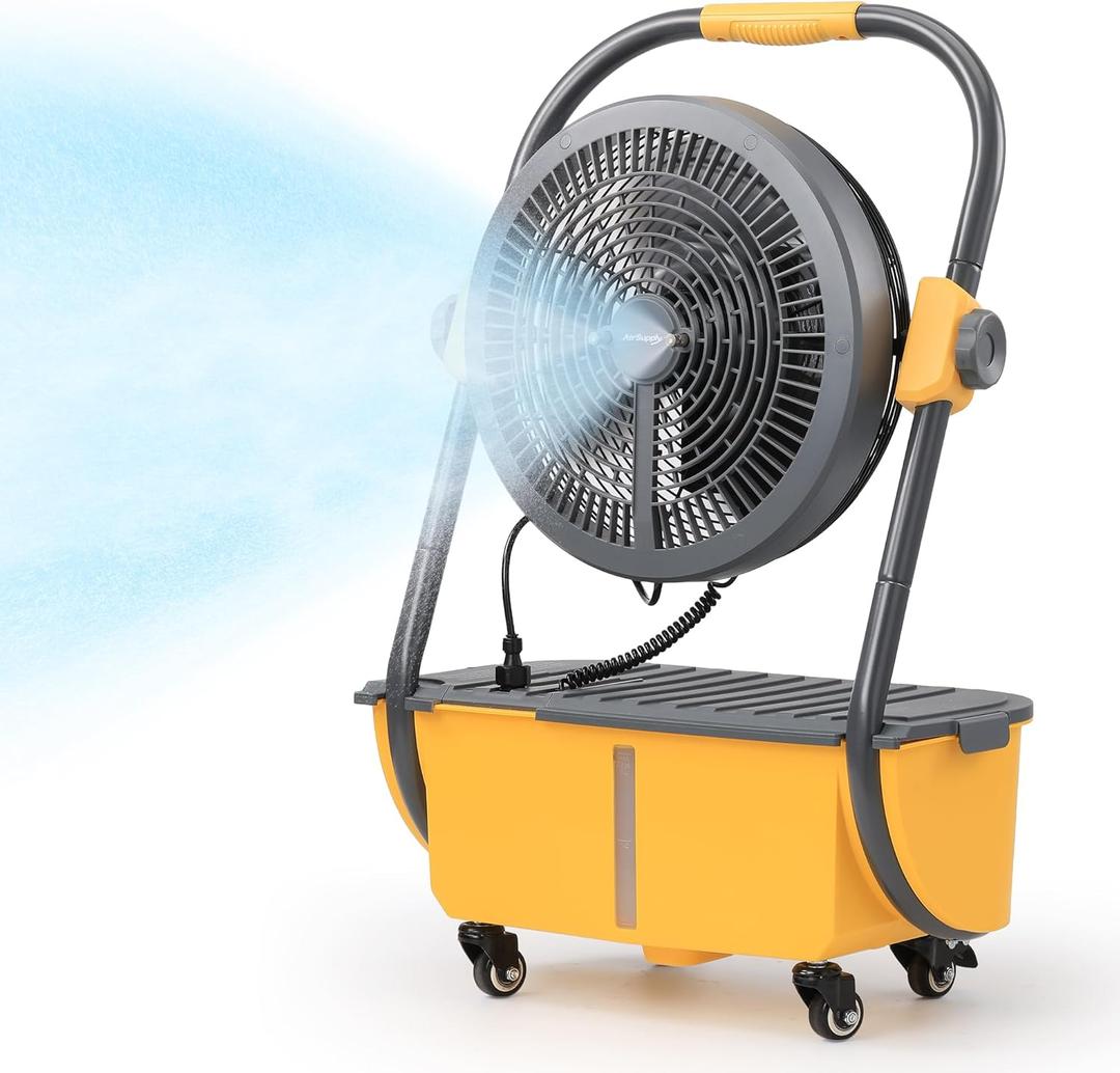 TURBRO Cordless Misting Fan with 11L Tank, High Pressure Spray Nozzles, 15ft Mist Range, Up to 50 Hours Run Time with Rechargeable Battery, 360 Swivel Wheels, Ideal for Patio, Pool and Outdoor Use