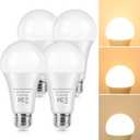TOBUSA 3 Way Light Bulbs 50 100 150 Watt Equivalent Warm White, 4-Pack Three Way A19 LED Light Bulbs 3000K, Standard LED Bulbs E26 Medium Base, Energy-Saving Indoor 3-Way Light Bulbs for Reading Lamp