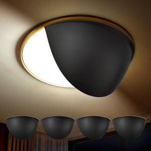 4-Pack 6-Inch Stick-On Recessed Light Half Shields, Black Anti-Glare Light Diffuser Covers for Ceiling Can Lights, Easy Peel-and-Stick Installation