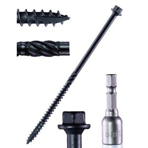 Structural Lag Screws 6 Inch, 50-Pack #14 X 6 Heavy Duty Black Timber Screws, Rust Resistant, Hex Head Outdoor Log/Landscaping Wood Screw, Drive Bit Included