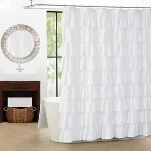 White Ruffle Shower Curtain - Farmhouse Cloth Bathroom 72 x 72 Inches Texture Fashion, Double Layer Fabric, not See Through.