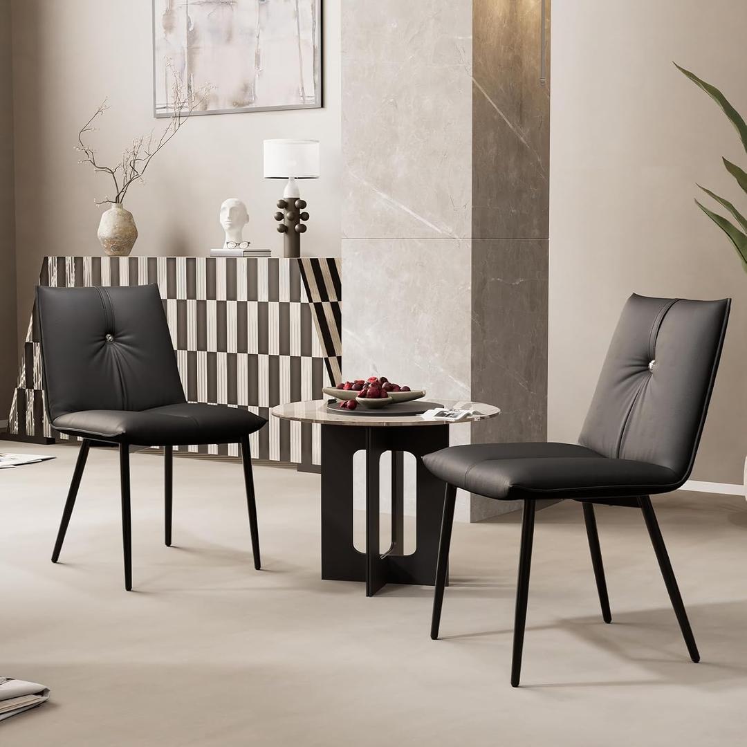 YOUTASTE Black Dining Chairs Set of 2 Modern Upholstered Leather Kitchen Chairs with Back and Metal Legs,Soft Padded Side Chairs Dinner Chairs with Metal Legs for Living Room Bedroom