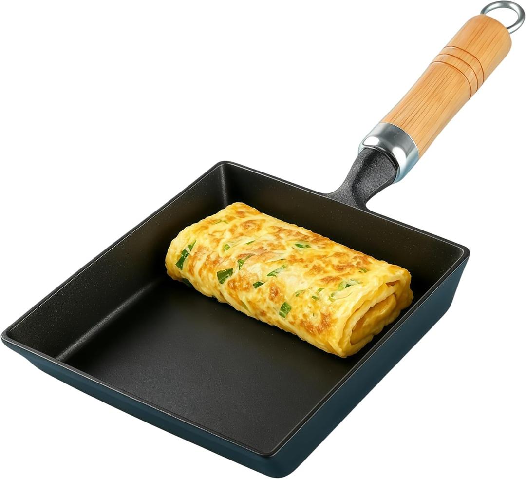 Tamagoyaki Pan, Cast Iron Japanese Omelette Pan Egg Roll Pan for Breakfast, Rectangular Egg Skillet Suitable for Gas & Induction Stovetops, 7.2 x 6.1 inches