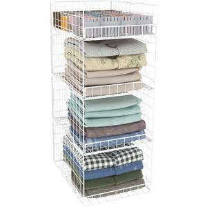 4 Tier Closet Organizers and Storage Shelves, Collapsible Stackable Storage Drawers Organizer Shelf Bins Baskets Containers for Truck Camper RV Closet Cupboard Wardrobe,Narrow, Sturdy Metal Frame