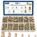 SAE Rivet Nut Assortment Kit(240Pcs),#6-32#8-32#10-24 1/4"-20 5/16"-18 3/8"-16 UNC Rivnut Threaded Insert Nut Set,Zinc Plated Finish Carbon Steel Nutsert (Yellow)