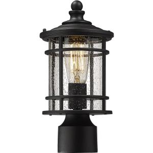 Emliviar Lamp Post Light Fixture - Modern Outdoor Post Light with Seeded Glass 12.5 Inch, Black Finish, XE229P-S BK