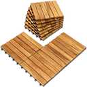 Interlocking Patio Deck Tile (Pack of 10, 12"x12") Acacia Hardwood Deck Tile in Solid Acacia Wooden Oiled Finish Waterproof All Weather Perfect for Indoor Outdoor(Golden Teak Color) (10pcs)