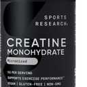 Sports Research® Creatine Monohydrate Capsules - Supports Workout Recovery, Lean Muscle gain, Performance and Strength* - Non-GMO, Vegan Certified - 5g per Servings - 30 Servings