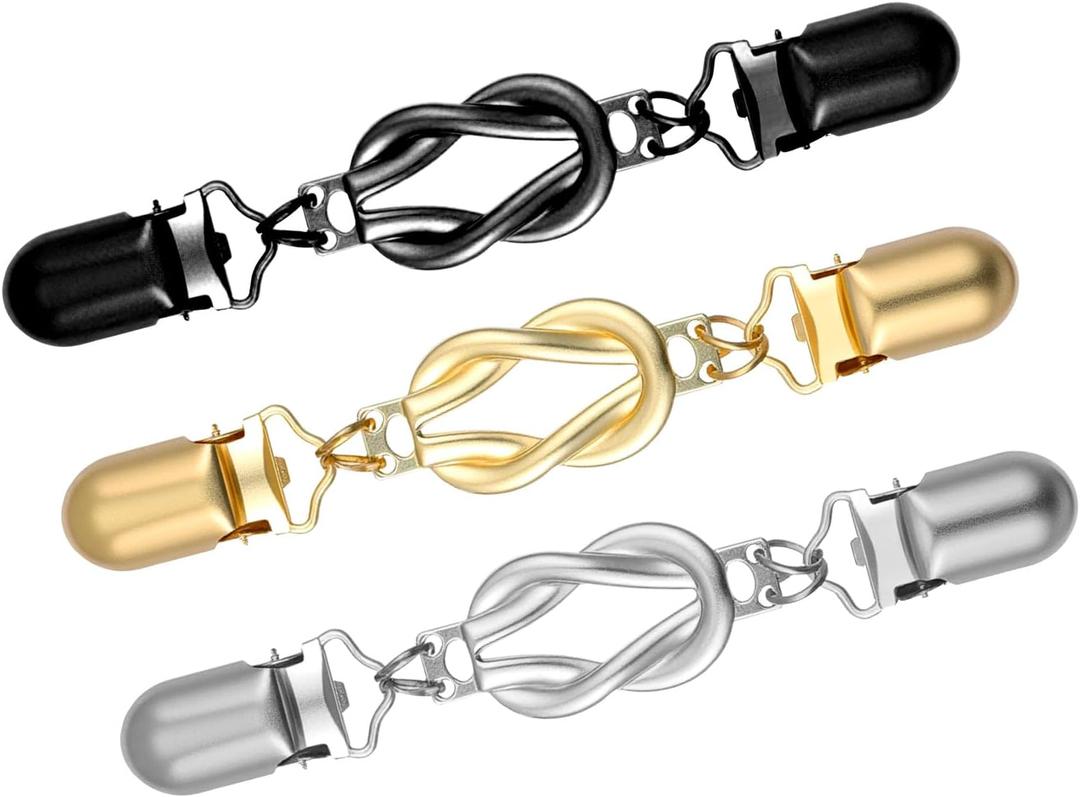 3 Pcs Cinch Clips, Dress Clips Back Cinch Waist Cincher Clip Vintage Sweater Clip for Shawl Cardigan Collar to Tighten Dress Pant Clothes for Women Fit Waist Retro Gold Silver Black Colors