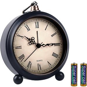 pxy Retro Alarm Clock for Heavy Sleepers 3D Dial Battery Operated (Battery Include), 4" Super Silent Analog Alarm Clock for Kids with Night Light PT260 Silver Orange PT508-2 Roman Numbers