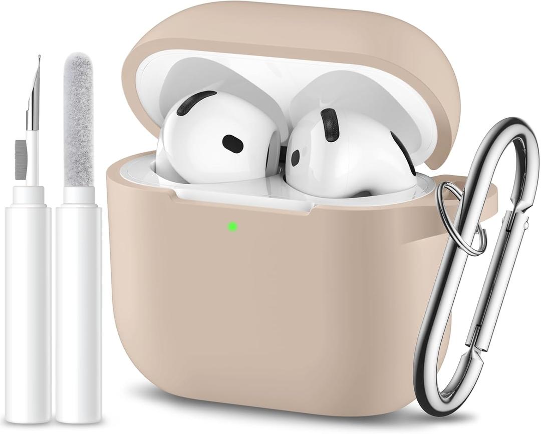 for Airpods 4th Generation Case Cover(2024),Soft Silicone Full Protective Case for AirPods 4 Case with Keychain & Cleaner Kit,Compatible with Apple Airpods 4 for Women,MenMilktea