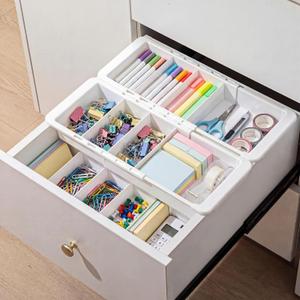 6 Pcs Expandable Drawer Organizer Bins Adjustable Deep Drawer Hanging Organizer Tray Expandable 11.4 to 18.1 Inches Plastic Dividers Storage for Office Bathroom Bedroom Kitchen Desk, White