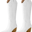 Arromic Cowboy Boots for Women Comfortable Womens Embroidered Western Cowgirl Knee High Boots Pointed Toe Zipper Chunky Heel Country Outfit Retro Tall Boots 10