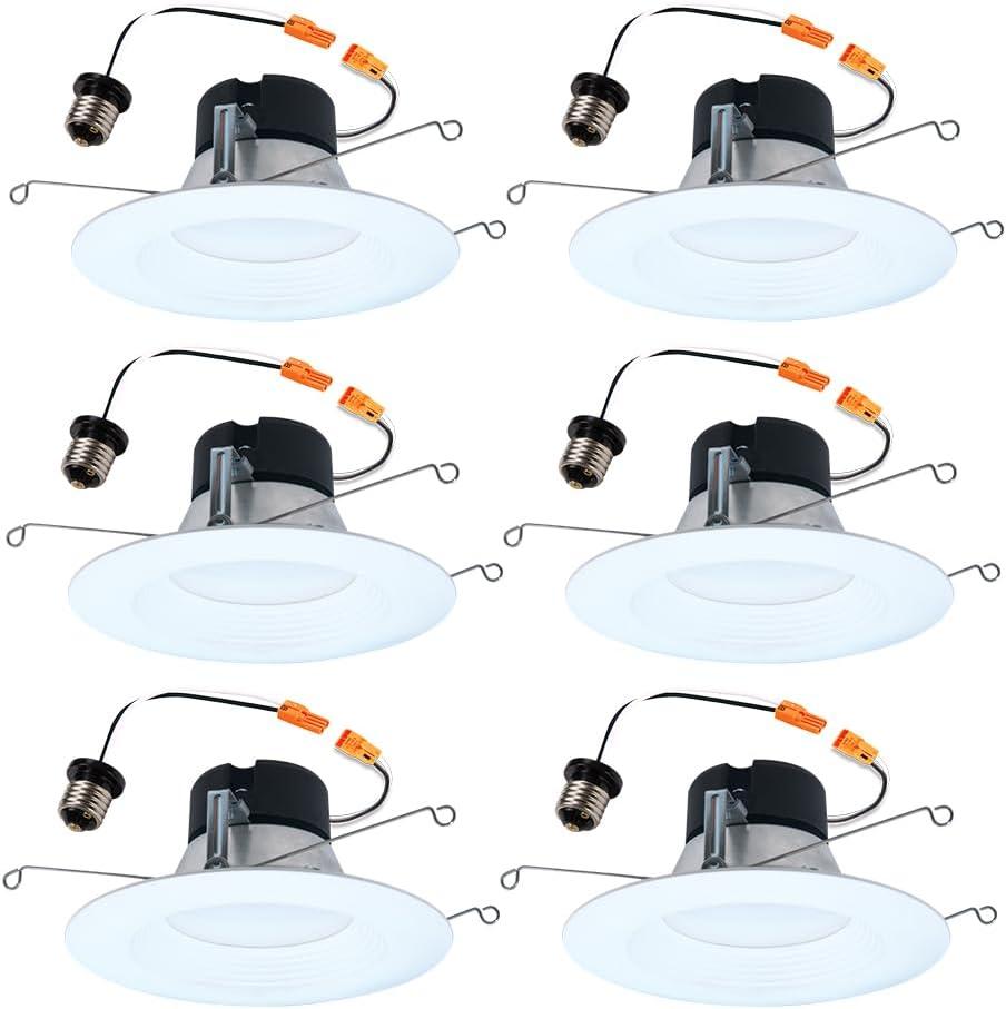 HALO 5 inch / 6 inch LED Recessed Light Trim with 5 Color Temperatures, Dimmable Baffle Can Lights for Ceiling, 6-Pack. 750 Lumens LT56079FS1EWHR6PK