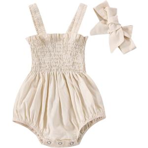 FOMOYUU Infant Newborn Baby Girl Ruffle Sleeveless Romper Summer Clothes Outfit with Cute Floral Print Jumpsuit (0-3 Months, Apricot)