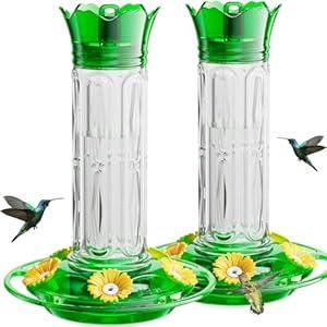 Birdream Hummingbird Feeders for Outdoors Hanging 20 Ounces 10 Feeding Ports, 2 Pack Plastic Humming Bird Feeder with Ant Moat Brush Leak Proof - Green