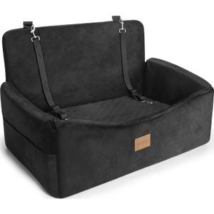 Dog Car Seat for Large Medium Sized Dogs Under 55 lbs, Dog Booster Seat for 2 Small Dogs with Detachable Washable Cover and Cushion, Memory Foam Pet Car Seat with 2 Safety Belts and Storage Pockets