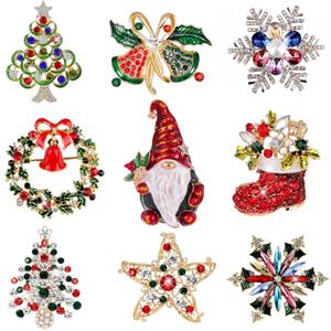 Halloween Thanksgiving Fall Christmas Theme Crystal Brooch Set with Rhinestone Crystal Halloween Thanksgiving Fall Christmas Ornament (Christmas Style 2)